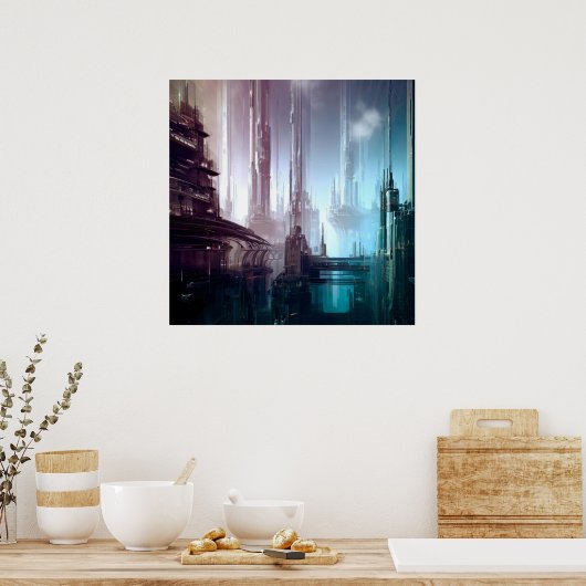 SF Futuristische Stad 2 Poster (Keuken)