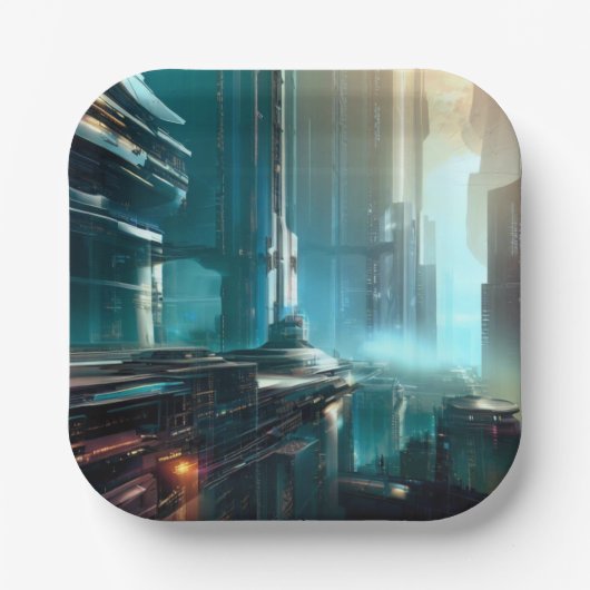 SF Futuristische Stad 3 Papieren Bordje (Voorkant)