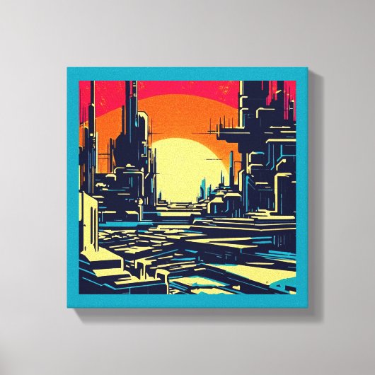 SF Futuristische Stad Houtsnede 1 Canvas Afdruk (Voorkant)