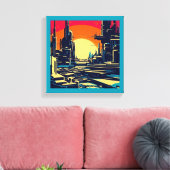 SF Futuristische Stad Houtsnede 1 Canvas Afdruk (Insitu (Woonkamer))