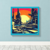 SF Futuristische Stad Houtsnede 1 Canvas Afdruk (Insitu (Houten vloer))