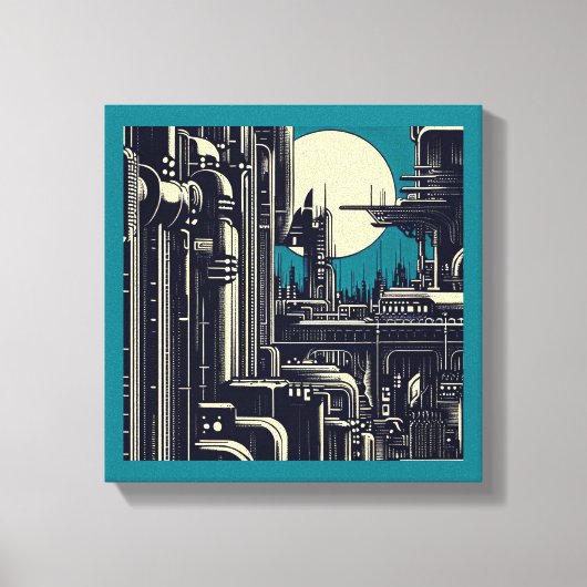 SF Futuristische Stad Houtsnede 2 Canvas Afdruk (Voorkant)