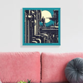 SF Futuristische Stad Houtsnede 2 Canvas Afdruk (Insitu (Woonkamer))