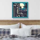 SF Futuristische Stad Houtsnede 2 Canvas Afdruk (Insitu (Slaapkamer))