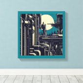 SF Futuristische Stad Houtsnede 2 Canvas Afdruk (Insitu (Houten vloer))