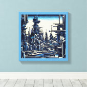 SF Futuristische Stad Houtsnede 4 Canvas Afdruk (Insitu (Houten vloer))