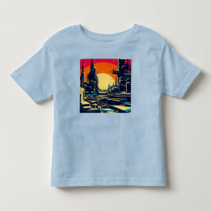 SF Futuristische Stad Woodcut 1 Kinder Shirts