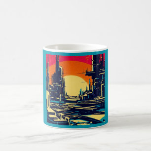 SF Futuristische Stad Woodcut 1 Koffiemok
