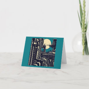 SF Futuristische Stad Woodcut 2 Kaart