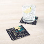 SF Futuristische Stad Woodcut 2 Kartonnen Onderzetters (Insitu)