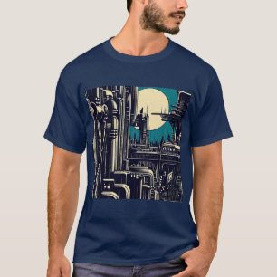 SF Futuristische Stad Woodcut 2 T-shirt
