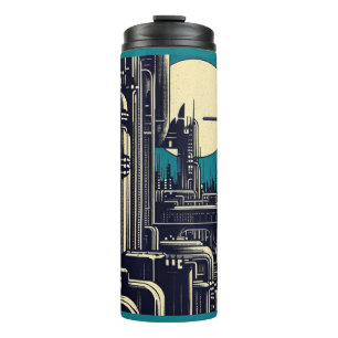 SF Futuristische Stad Woodcut 2 Thermosbeker