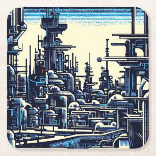 SF Futuristische Stad Woodcut 4 Kartonnen Onderzetters