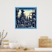 SF Futuristische Stad Woodcut 4 Poster (Keuken)