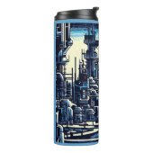 SF Futuristische Stad Woodcut 4 Thermosbeker (Gedraaid links)