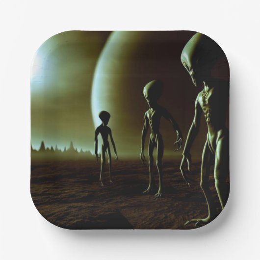 SF Grijze Aliens 1 Papieren Bordje (Voorkant)