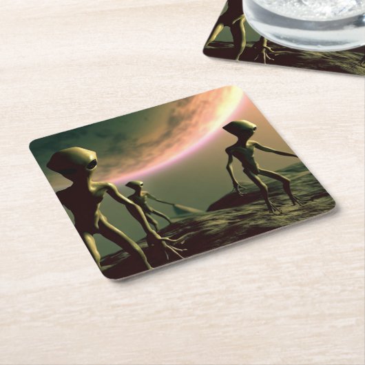 SF Grijze Aliens 2 Kartonnen Onderzetters (Schuin)