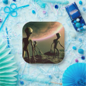 SF Grijze Aliens 2 Papieren Bordje (Feest)