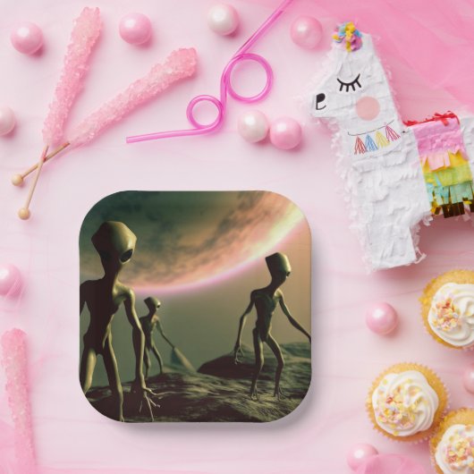 SF Grijze Aliens 2 Papieren Bordje (Feest)