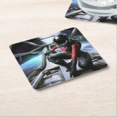 SF Hero aan boord van ruimteschip 2 Kartonnen Onderzetters (Schuin)