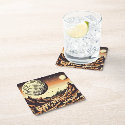 SF Mars Landschap Houtsnede 1 Kartonnen Onderzetters (Insitu)