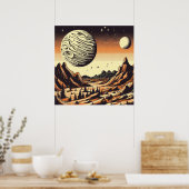 SF Mars Landschap Houtsnede 1 Poster (Keuken)