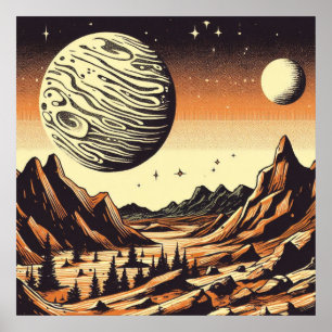 SF Mars Landschap Houtsnede 1 Poster