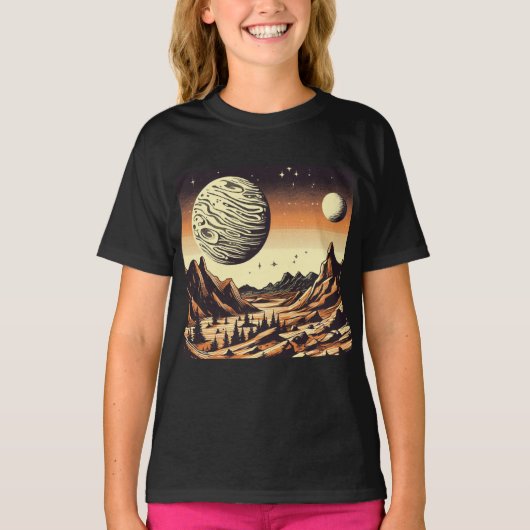 SF Mars Landschap Houtsnede 1 T-shirt (Voorkant)
