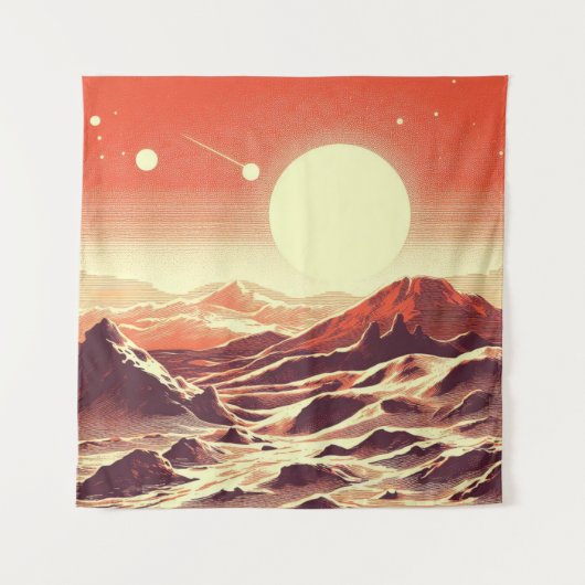 SF Mars Landschap Houtsnede 2 Wandkleed (Voorkant)