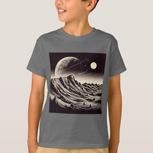 SF Mars Landschap Houtsnede 3 T-shirt (Voorkant)