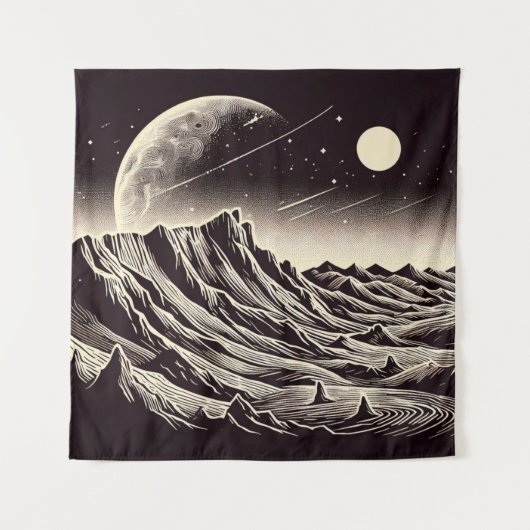 SF Mars Landschap Houtsnede 3 Wandkleed (Voorkant)
