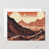 SF Mars Landschap Houtsnede 4 Briefkaart (Voorkant / Achterkant)