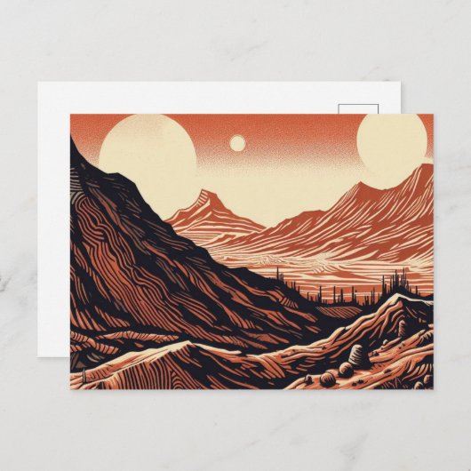 SF Mars Landschap Houtsnede 4 Briefkaart (Voorkant / Achterkant)