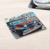 SF Mission Old Car Paper-Onderzetter Kartonnen Onderzetters (Schuin)