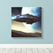 SF Ruimteschip in een baan om de Aarde 2 Canvas Afdruk (Insitu (Houten vloer))