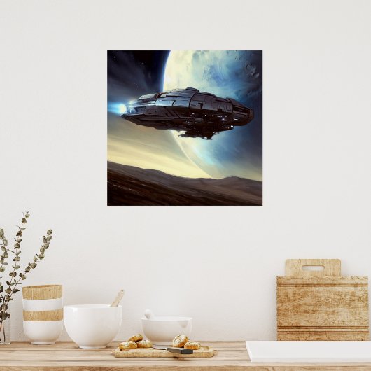 SF Ruimteschip in een baan om de Aarde 2 Poster (Keuken)