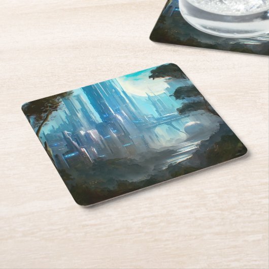 SF - Stad op bosplaneet 2 Kartonnen Onderzetters (Schuin)