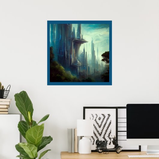 SF - Stad op bosplaneet 3 Poster (Thuiskantoor)