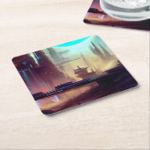 SF Stad Op Een Vreemde Planeet 3 Kartonnen Onderzetters (Schuin)