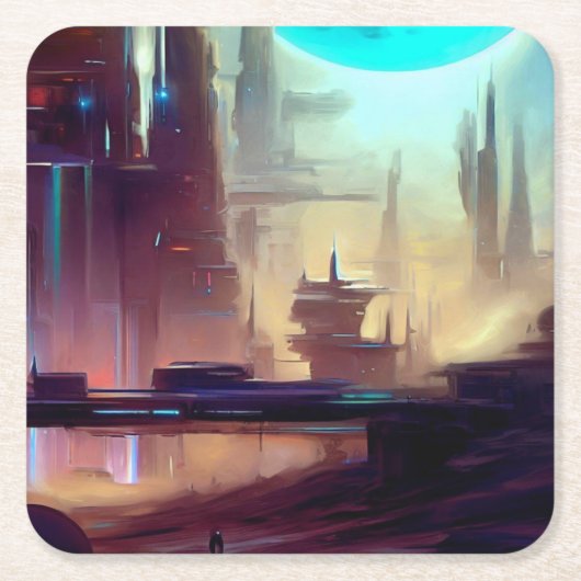 SF Stad Op Een Vreemde Planeet 3 Kartonnen Onderzetters (Voorkant)