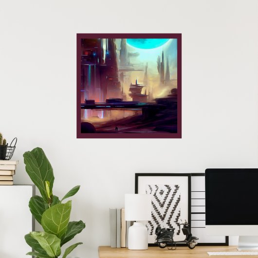 SF Stad Op Een Vreemde Planeet 3 Poster (Thuiskantoor)