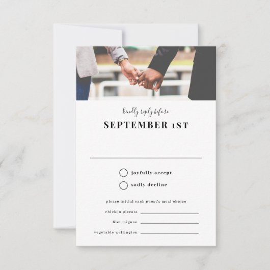 Sfeer Foto Reageren met Maaltijdkeuze RSVP Kaartje (Voorkant)
