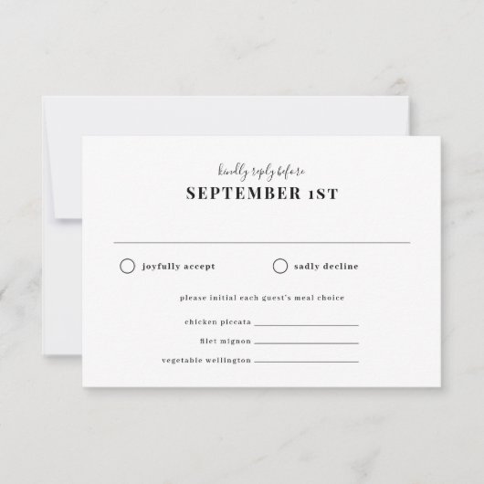 Sfeer Reageer met Maaltijdkeuze RSVP Kaartje (Voorkant)