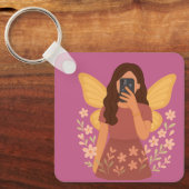 Sfeer sticker van elfje dat selfie maakt sleutelhanger (Voorkant)