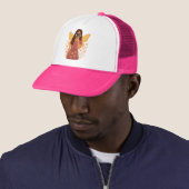 Sfeer sticker van elfje dat selfie maakt trucker pet (In situ)