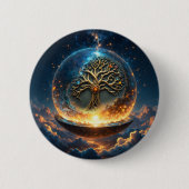 Sfeer van Leven – De Gouden Wereldboom. Ronde Button 5,7 Cm (Voorkant)