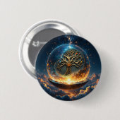 Sfeer van Leven – De Gouden Wereldboom. Ronde Button 5,7 Cm (Voorkant /achterkant)