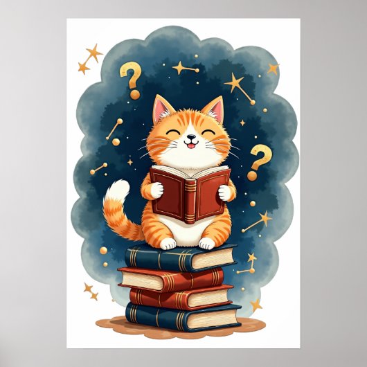 Sfeerboek Liefhebber Kat Leest Sterrenbeeld Donker Poster (Voorkant)