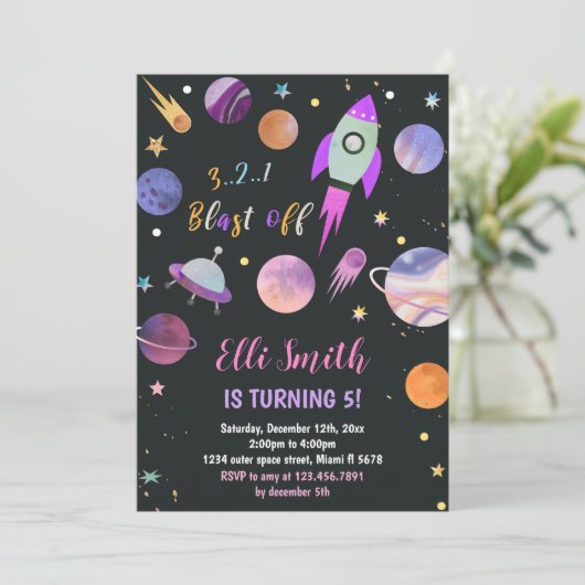 Sfeerkaart Galaxy Paarse Planeten Verjaardagsuitno Kaart (Staand voorkant)