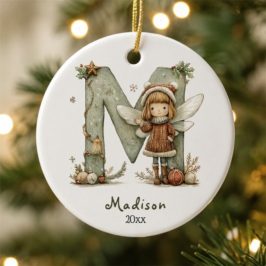 Sfeerlijke Fee Kerstmis Initiële Gepersonaliseerde Keramisch Ornament